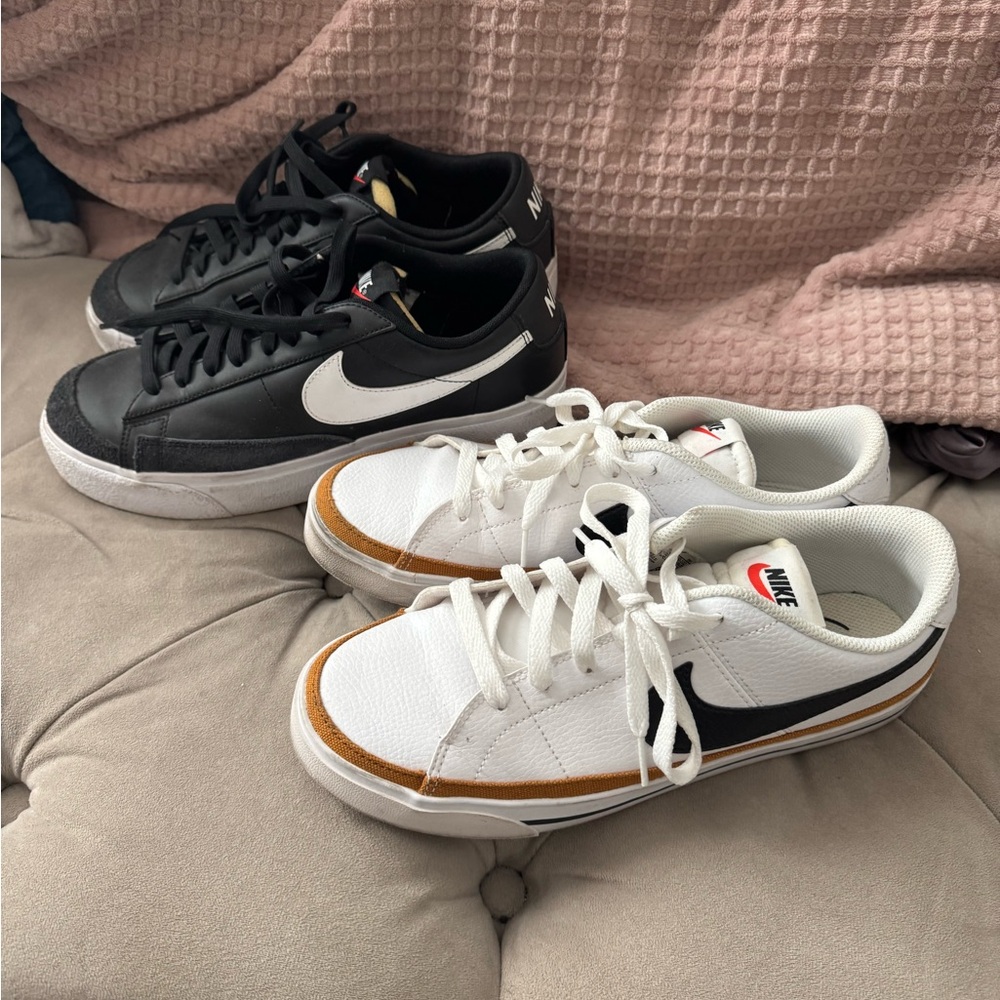 2 pairs of Nike blazers black platform size 9 white ones are men’s size 7 1/2